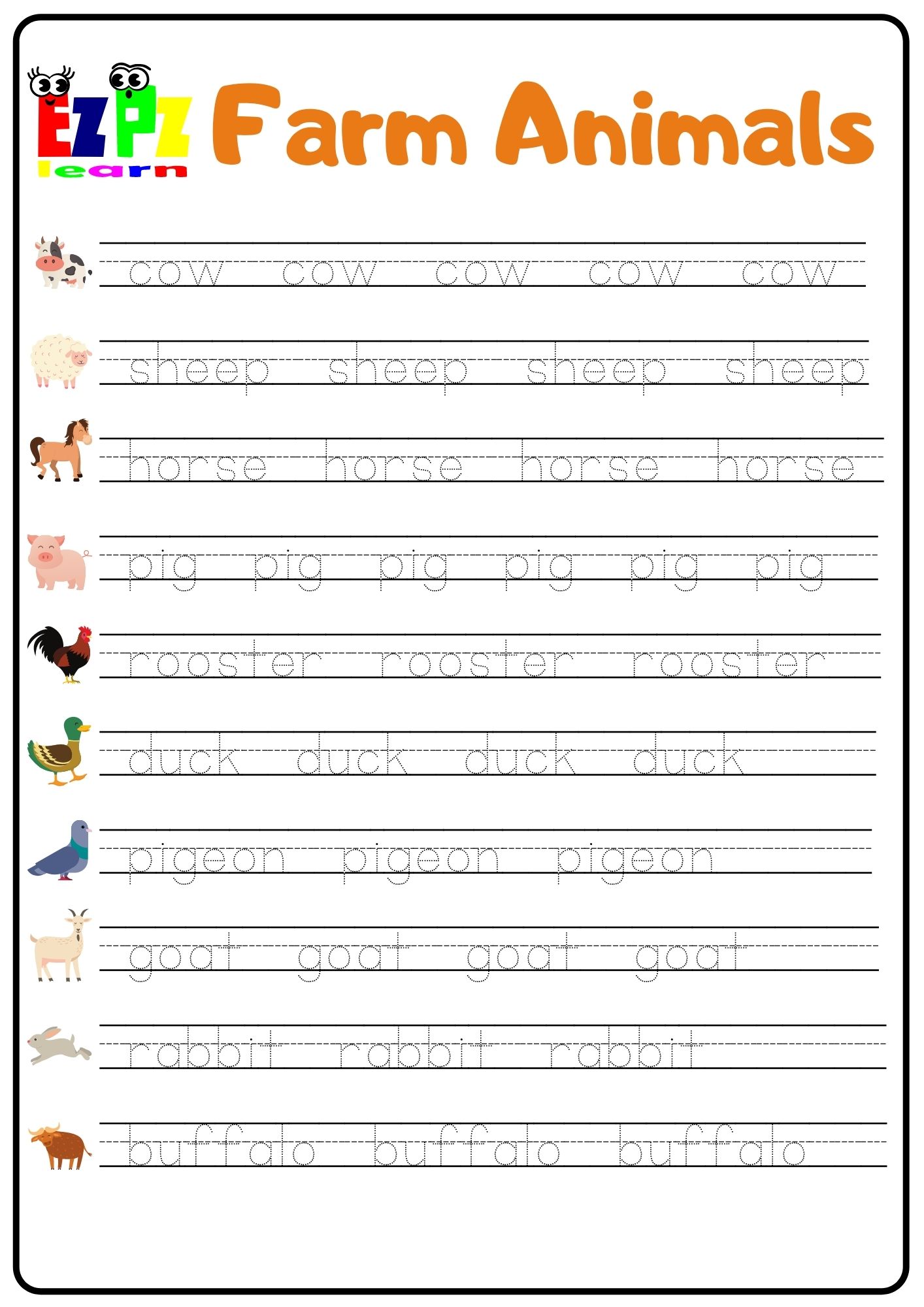 Feelings Word Tracing Worksheet Ezpzlearn